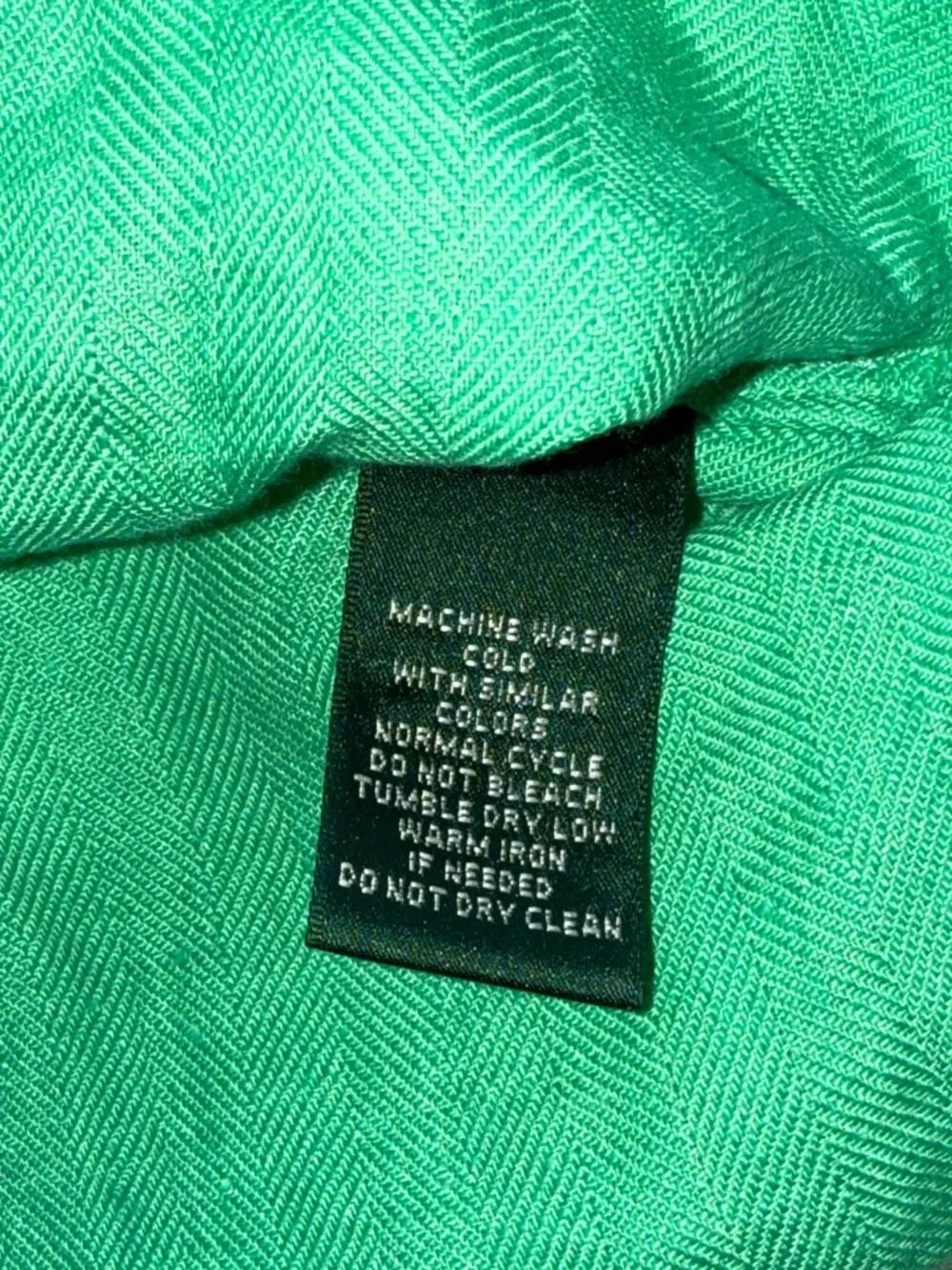 Lauren Ralph Lauren Linen Green Button Up Shirt Blue Contrast Trim Logo Crest 1X - Picture 8 of 12